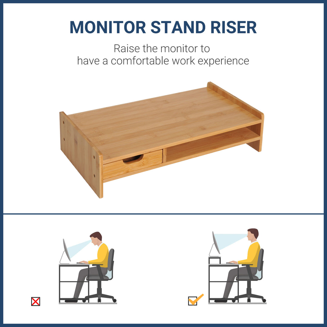 Monitor Riser Laptop PC Plinth Stand TV Computer Desktop Organiser W/Drawer Bamboo