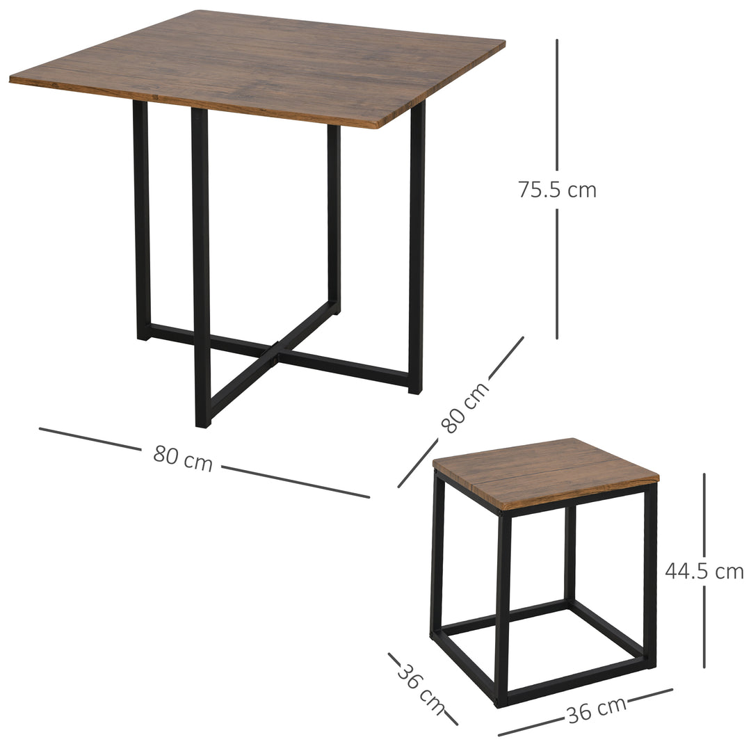 5 PCS Industrial Table & Stool Set w/ Metal Frame Home Dining Stylish Square Compact Seating Chair Beautiful Cool Black Brown