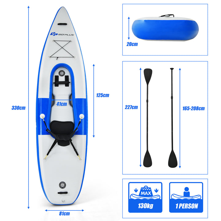 Inflatable Kayak with Adjustable Aluminum Oar for River Lake Sea-Blue