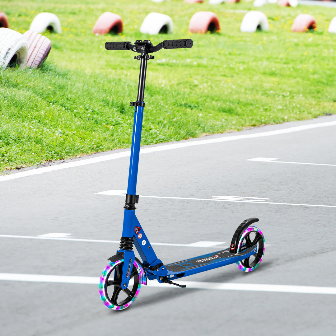 Folding Kick Scooter with Large Wheels for Age 8+ Kids- Blue