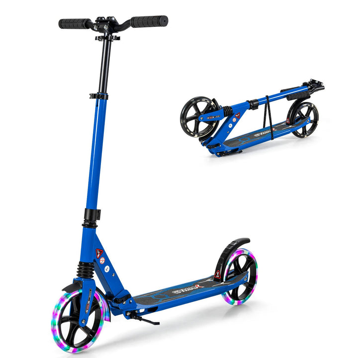 Folding Kick Scooter with Large Wheels for Age 8+ Kids- Blue