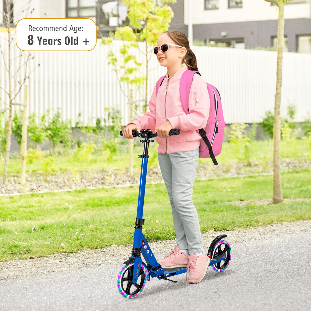 Folding Kick Scooter with Large Wheels for Age 8+ Kids- Blue