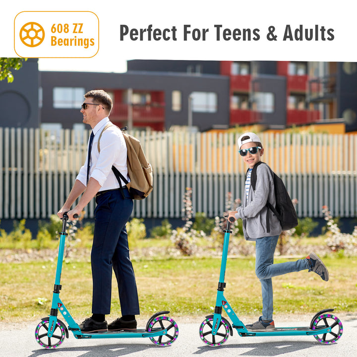 Folding Kick Scooter with Large Wheels for Age 8+ Kids- Turquoise