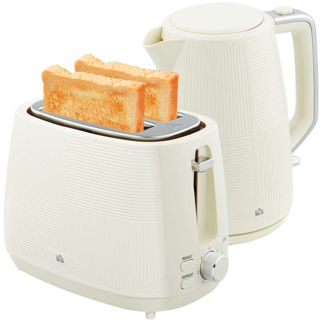 Kettle and Toaster Set, 1.7L 3000W Fast Boil Kettle & 2 Slice Toaster Kitchen Set, Defrost, Reheat, Boil-dry Protection, Cream White