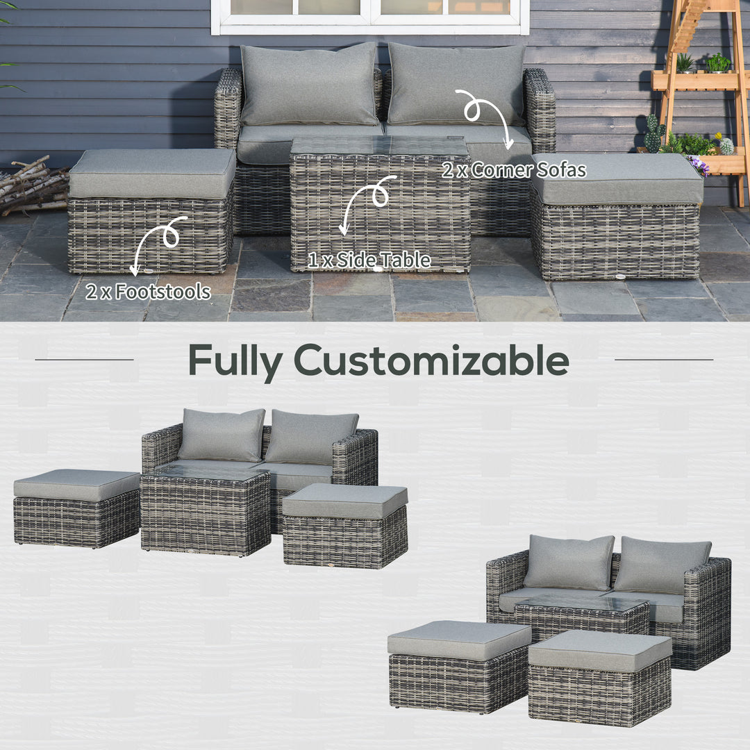 2 Seater Rattan Garden Furniture Set w/ Tall Glass-Top Table Aluminium Frame Balcony Sofa, Mixed Grey