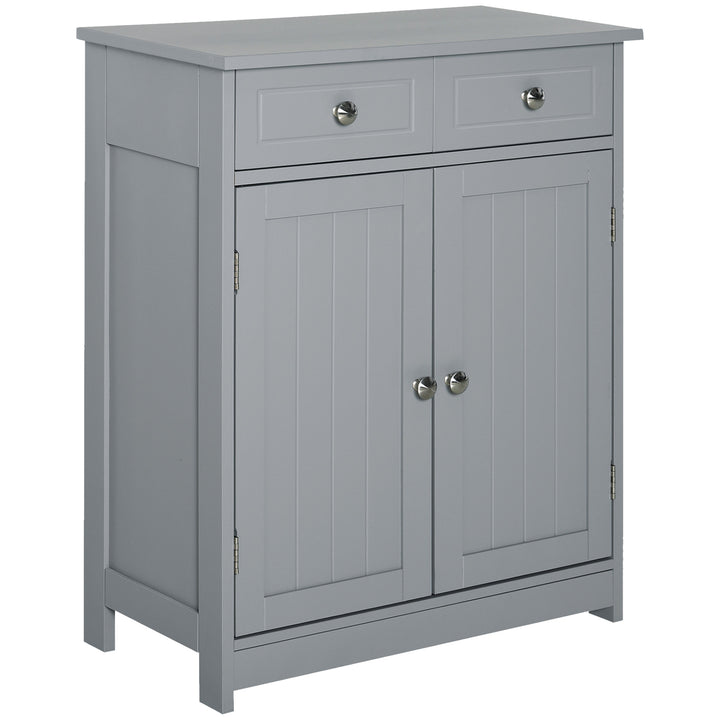 kleankin Bathroom Storage Cabinet Free-Standing Bathroom Cabinet Unit w/ 2 Drawers Cupboard Adjustable Shelf Handles Traditional Style 75x60cm Grey