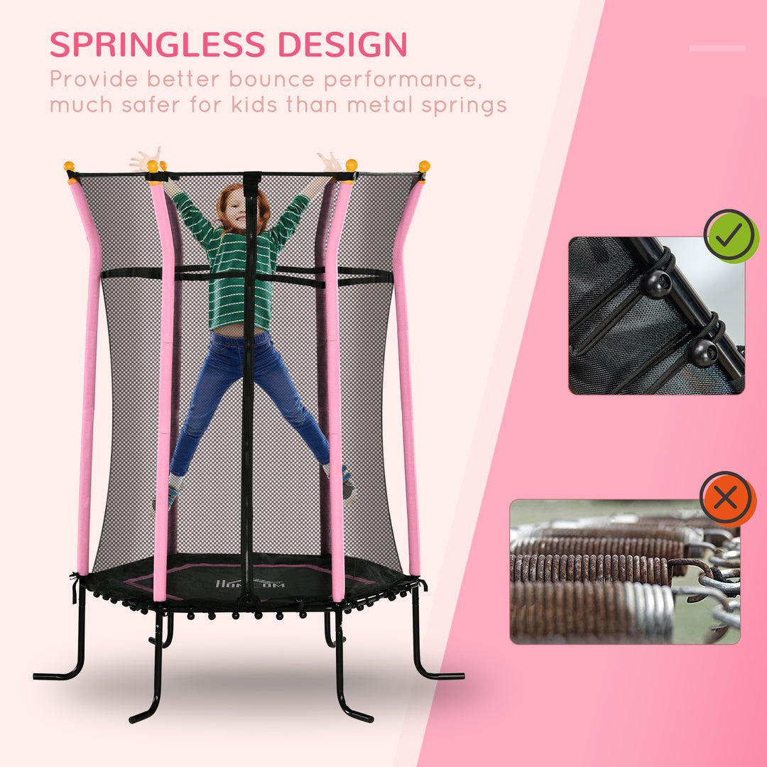 HOMCOM 5.2FT / 63 Inch Kids Trampoline With Enclosure Net Mini Indoor Outdoor Trampolines for Child Toddler Age 3 - 10 Years Pink