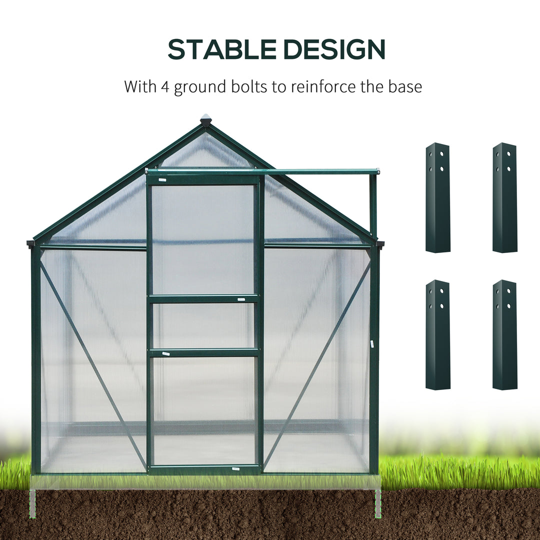 Large Walk-In Greenhouse Aluminium Frame Greenhouse Garden Plants Grow Galvanized Base w/ Slide Door, 6 x 8 ft