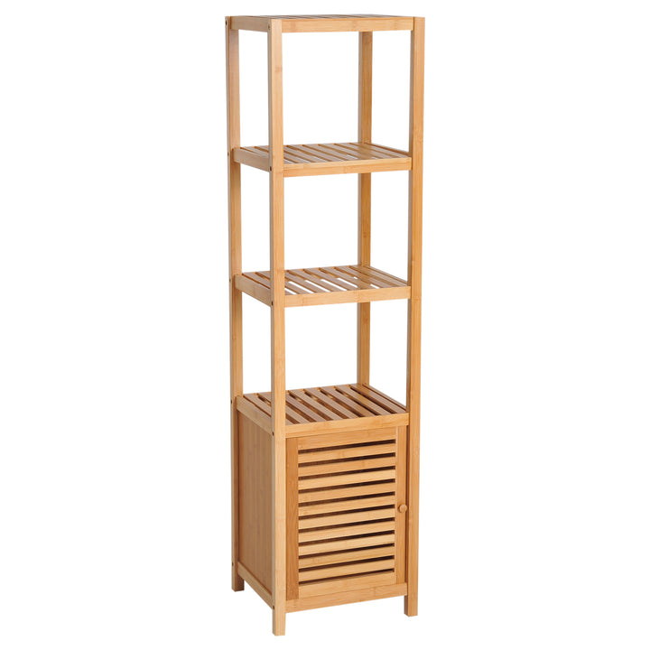 140cm Storage Unit Freestanding Cabinet w/ 3 Shelves Cupboard Bathroom Kitchen Home Tall Utility Organiser