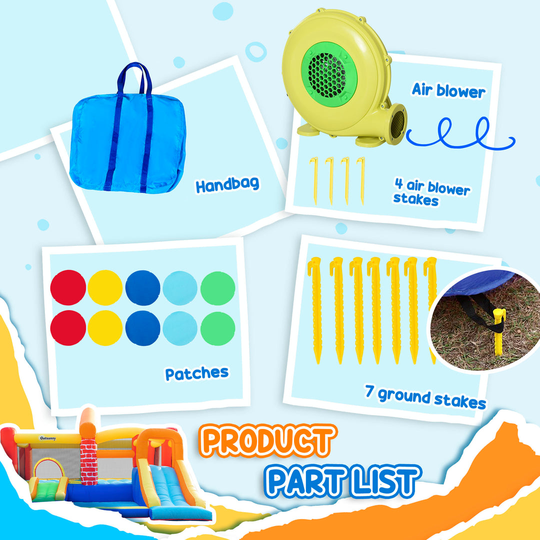 Outsunny 4 in 1 Kids Bounce Castle Extra Large Double Slides & Trampoline Design Inflatable House Pool Climbing Wall for Kids Age 3-8, 3.8x3.7x2.3m