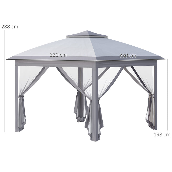 11' x 11' Pop Up Canopy, Double Roof Foldable Canopy Tent with Zippered Mesh Sidewalls, Height Adjustable and Carrying Bag, Event Tent Beige