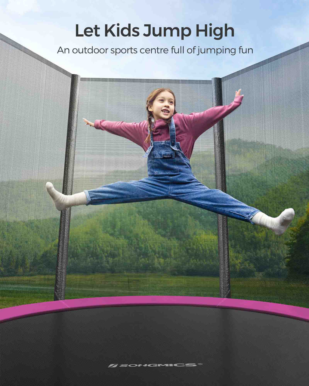 SONGMICS Trampoline with Enclosure Net Pink