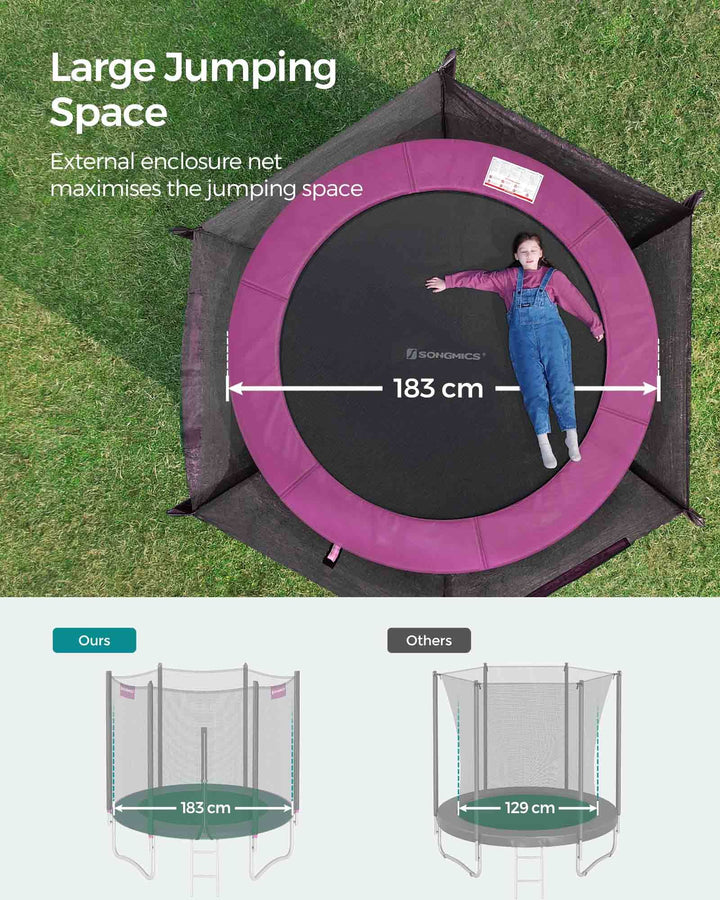 SONGMICS Trampoline with Enclosure Net Pink