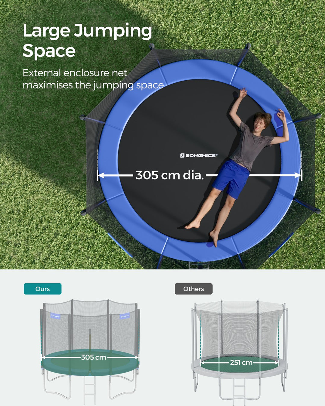 Trampoline w/ Safety Pad and Net Ladder