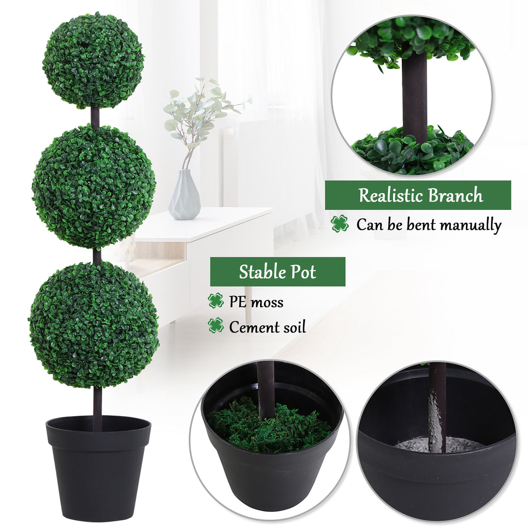 Set of 2 Artificial Boxwood Ball Topiary Trees Potted Decorative Plant Outdoor and Indoor DŽcor (112cm)