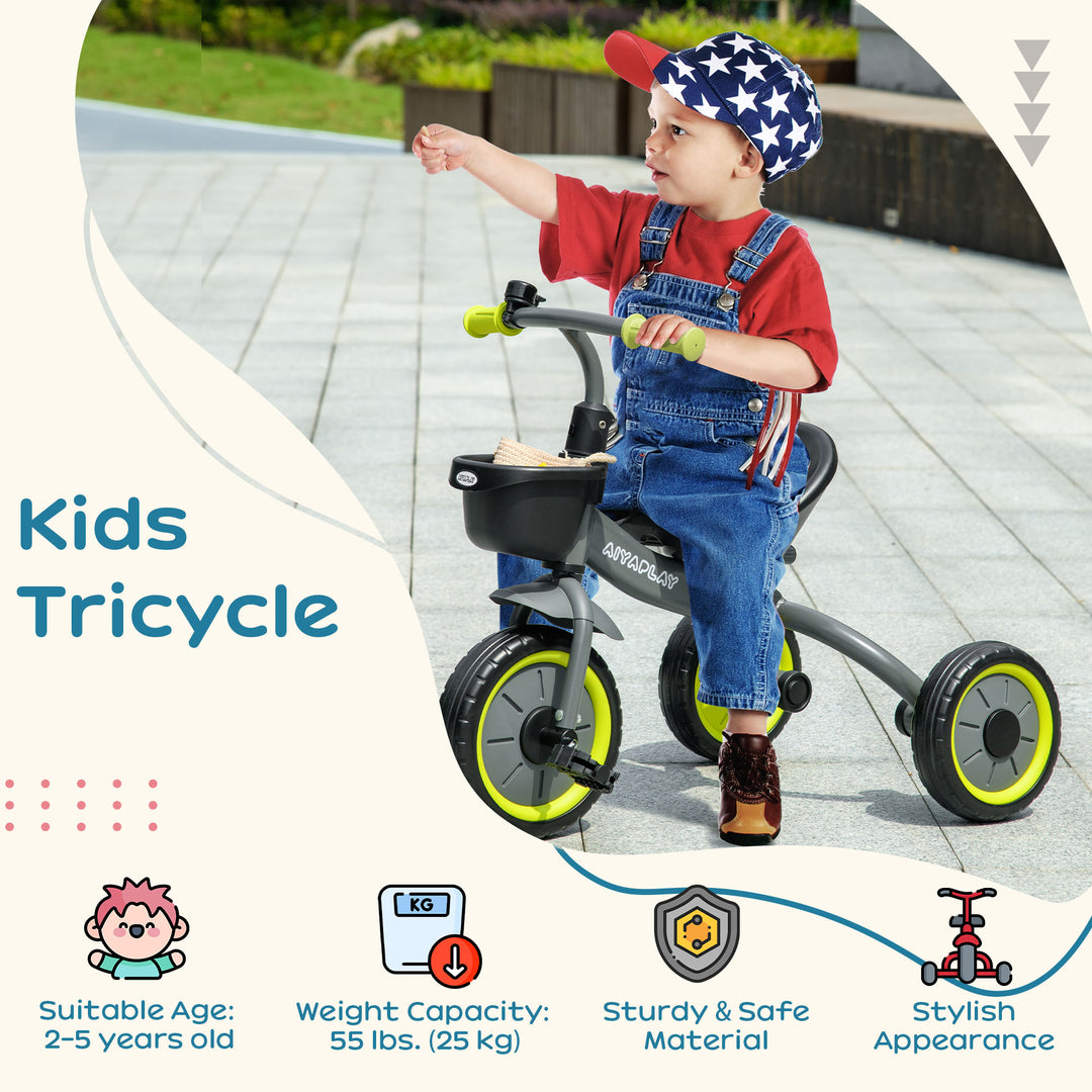 Kids Trike, Tricycle, with Adjustable Seat, Basket-Black