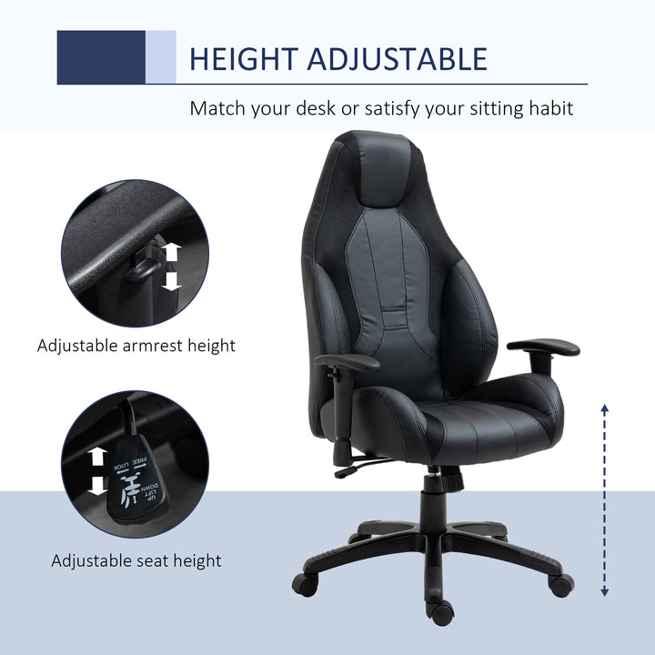 Vinsetto High Back Executive Office Chair Mesh & Fuax Leather Gamer Chair with Swivel Wheels, Adjustable Height and Armrest, Black