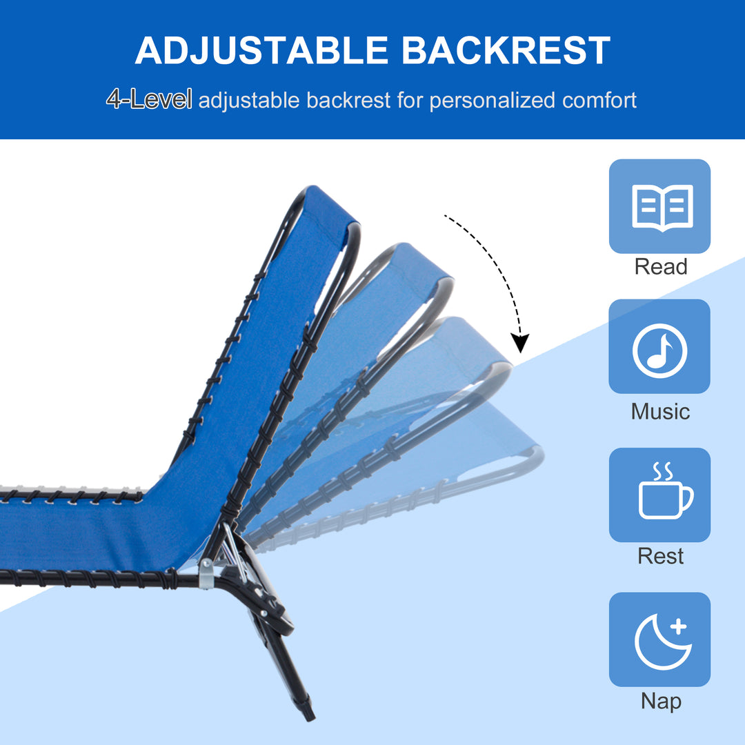 Outsunny Folding Sun Lounger Beach Chaise Chair Garden Reclining Cot Camping Hiking Recliner with 4 Position Adjustable Back - Blue