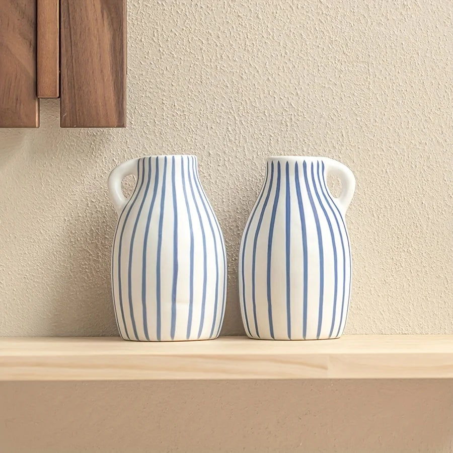 Hand-Painted Blue Striped Vase Jar