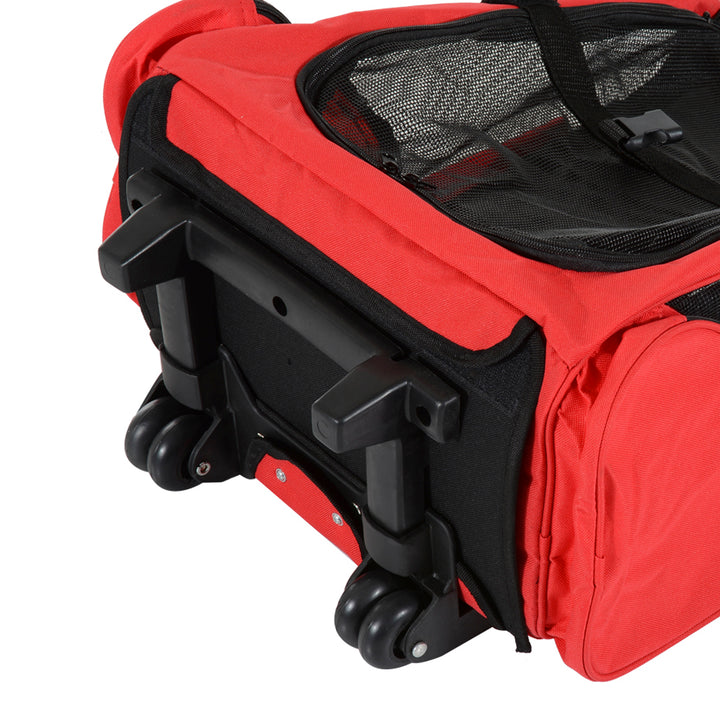 PawHut Pet Carrier Travel Backpack Bag Cat Carrier Dog Bag w/ Trolley and Telescopic Handle, 42 x 25 x 55 cm, Red