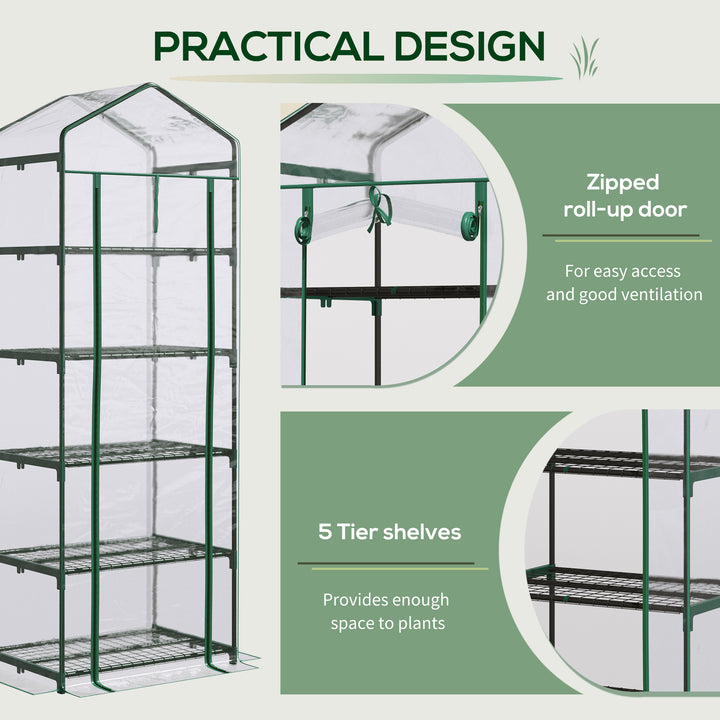 Outsunny 5 Tier Greenhouse Outdoor Flower Stand PVC Cover Portable Shed Metal Frame Transparent 69 x 49 x 193cm
