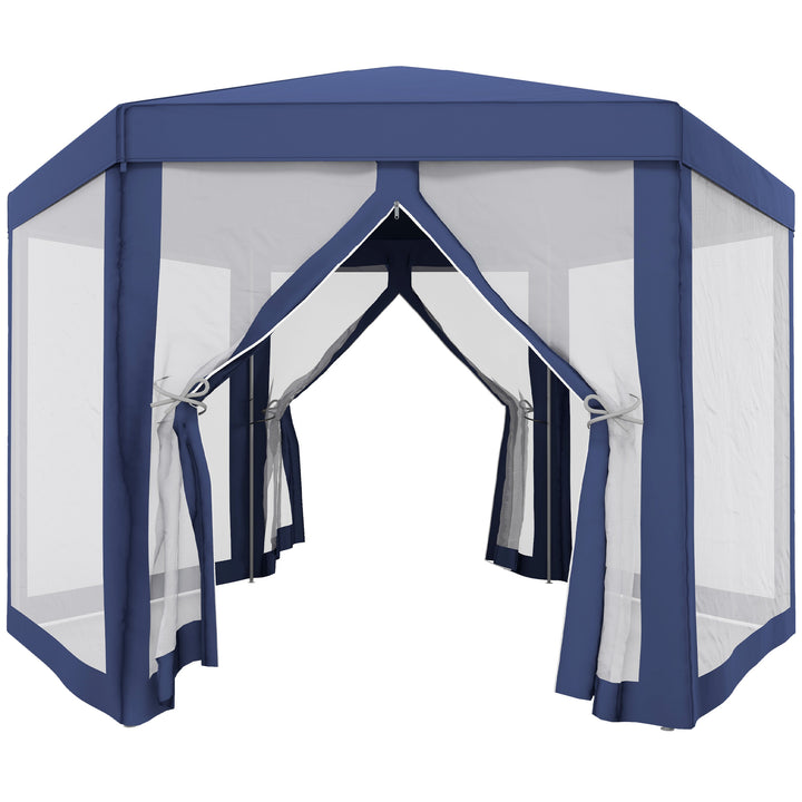 Outsunny 4M Netting Gazebo Hexagon Tent Patio Canopy Outdoor Shelter Party Activities Shade Resistant (Blue)