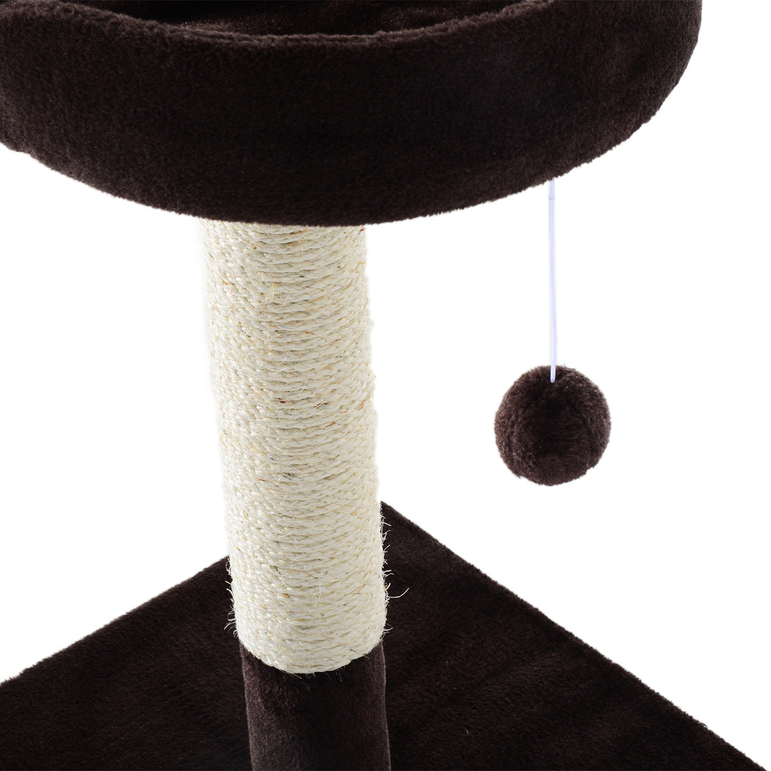 PawHut Cat Tree Scratching Post Furniture Pet Play Area Activity Center Kitten Climbers Climbing Exercise w/ Hanging Toy &amp; Cushion-Brown