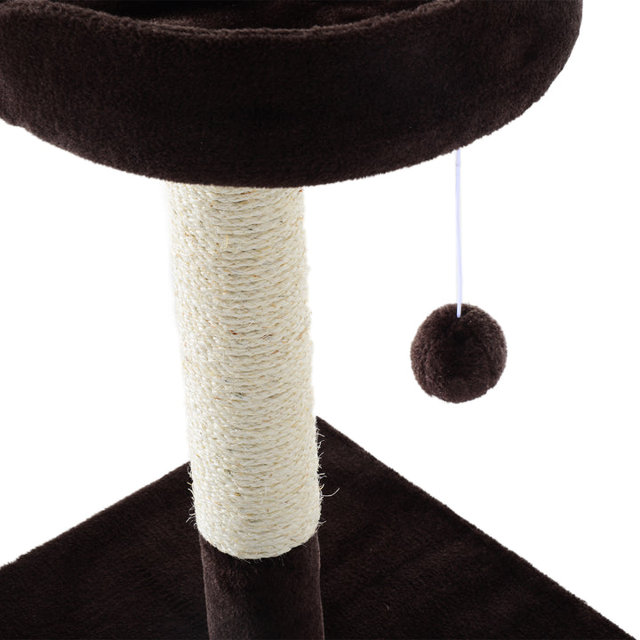 PawHut Cat Tree Scratching Post Furniture Pet Play Area Activity Center Kitten Climbers Climbing Exercise w/ Hanging Toy &amp; Cushion-Brown