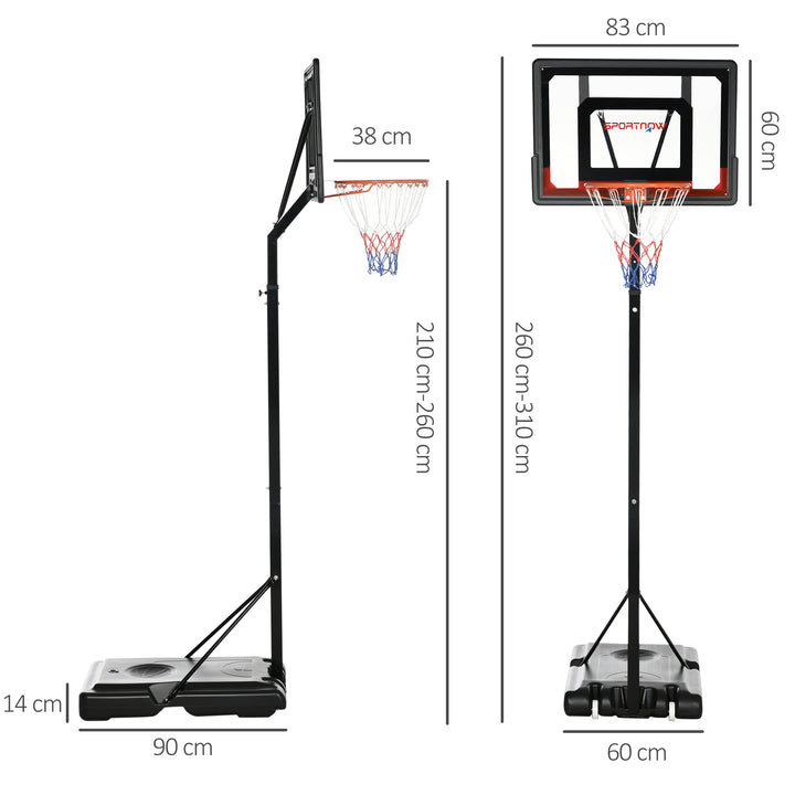 2.1-2.6m Adjustable Basketball Hoop and Basketball Stand w/ Sturdy Backboard and Weighted Base, Portable on Wheels