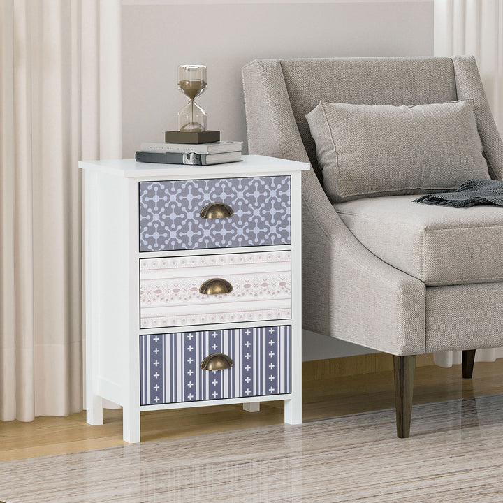 Bedside Table Set of 2 Chest of 3 Drawers Shabby Chic Nightstands with Metal Handle Sofa Side Table for Living Room, Bedroom,Purple