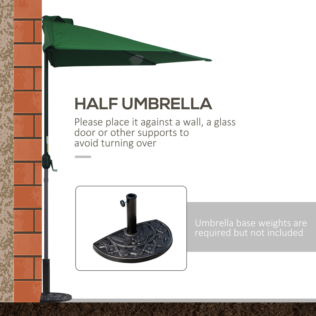 Outsunny 3(m) Half Parasol Semi Round Umbrella Patio Metal Frame Crank Handle for Balcony-- NO BASE INCLUDED, Green