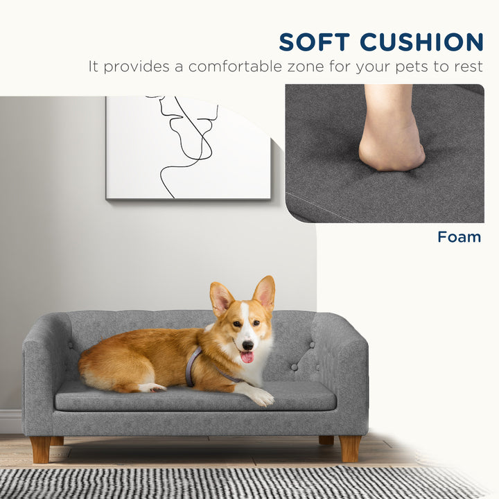 Dog Sofa Bed, Elevated Dog Couch for Small and Medium Dogs, with Soft Cushion, Removable and Washable Cover, Anti-slip Pads, Grey