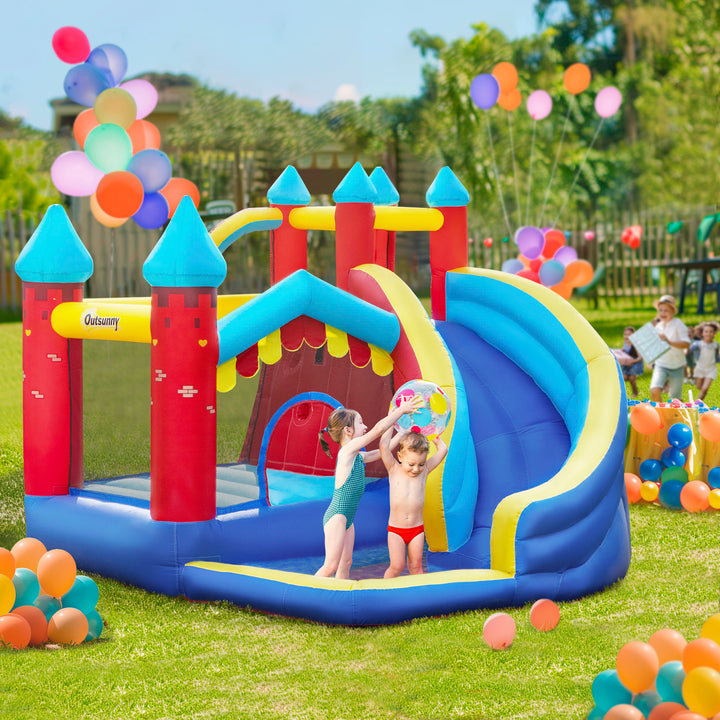 Outsunny 4 in 1 Kids Bounce Castle Large Inflatable House Trampoline Slide Water Pool Climbing Wall for Kids Age 3-8, 2.9 x 2.7 x 2.3m