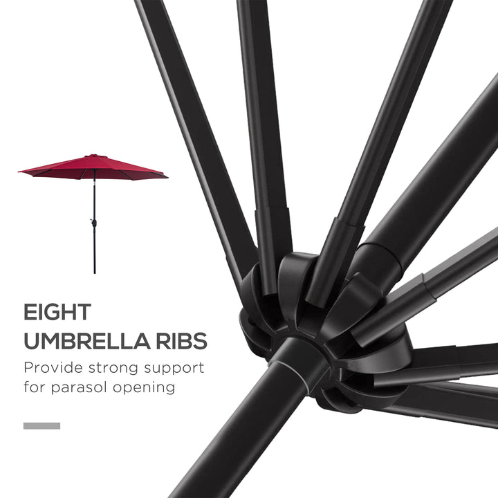 3(m) Tilting Parasol Garden Umbrellas, Outdoor Sun Shade with 8 Ribs, Tilt and Crank Handle for Balcony, Bench, Garden, Wine Red