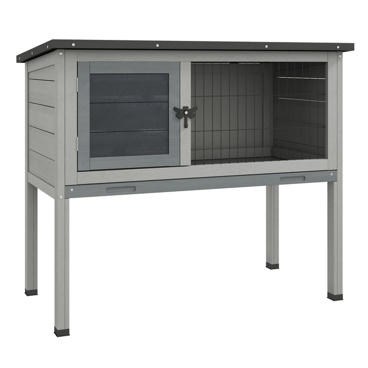 Wooden Rabbit Hutch Cage, Garden Built in Tray-Grey