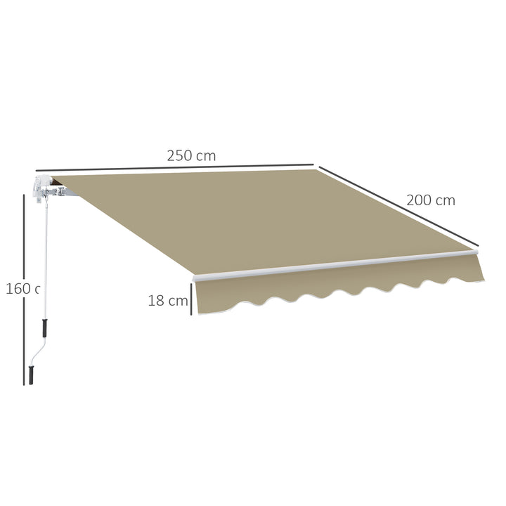 2.5x2 m Manual Retractable Awning-Beige Canopy/White Frame