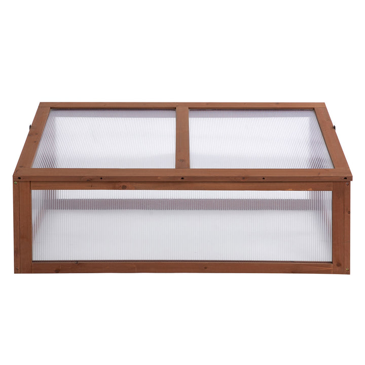 Outsunny Wooden Framed Polycarbonate Cold Frame Greenhouse for Plants Outdoor with Openable & Tilted Top Cover, PC Board, Brown, 100 x 65 x 40cm