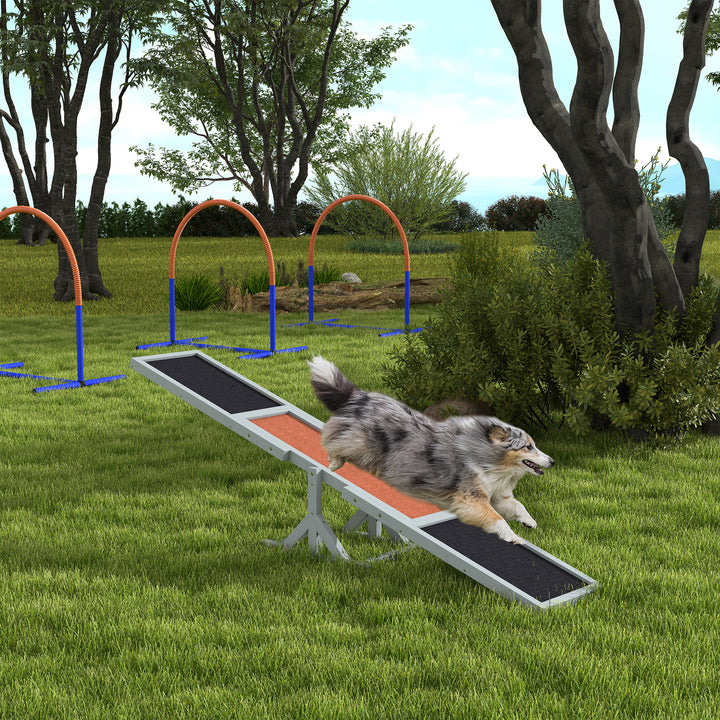 Wooden Pet Seesaw for Big Dogs, Agility Training Equipment for Dogs with Anti-Slip Surface, 180 x 30 x 30 cm, Grey