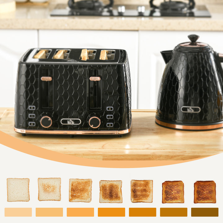 Fast Boil Kettle & 4 Slice Toaster Set, Kettle and Toaster with 7 Browning Controls, Crumb Tray, 1.7L 3000W Black