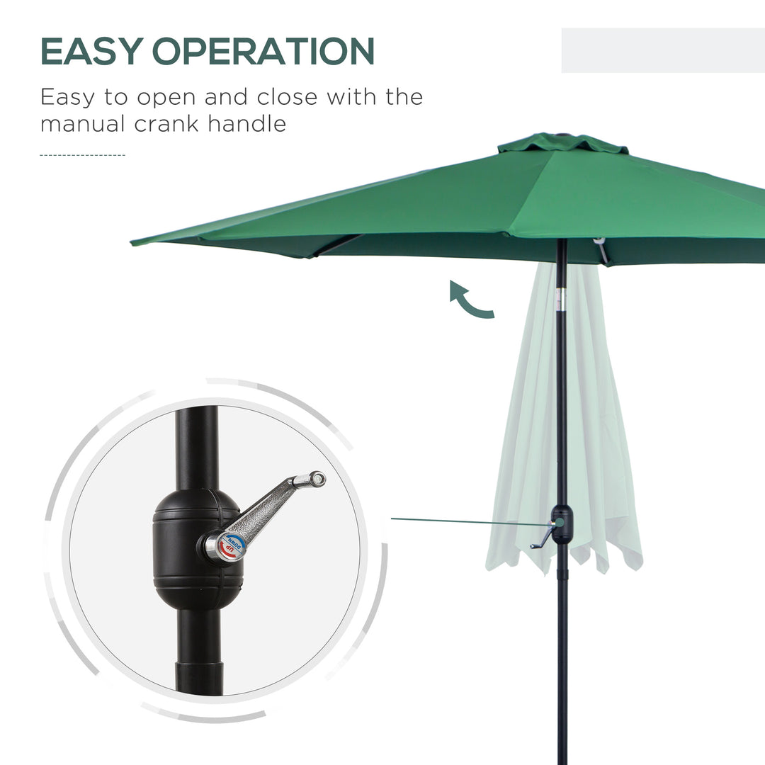 3(m) Tilting Parasol Garden Umbrellas, Outdoor Sun Shade with 8 Ribs, Tilt and Crank Handle for Balcony, Bench, Garden, Green