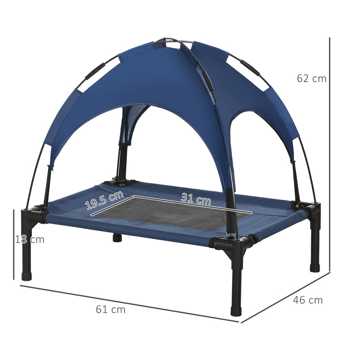 Raised Dog Bed Waterproof Elevated Pet Cot with Breathable Mesh UV Protection Canopy Blue, for Small Dogs, 61 x 46 x 62cm