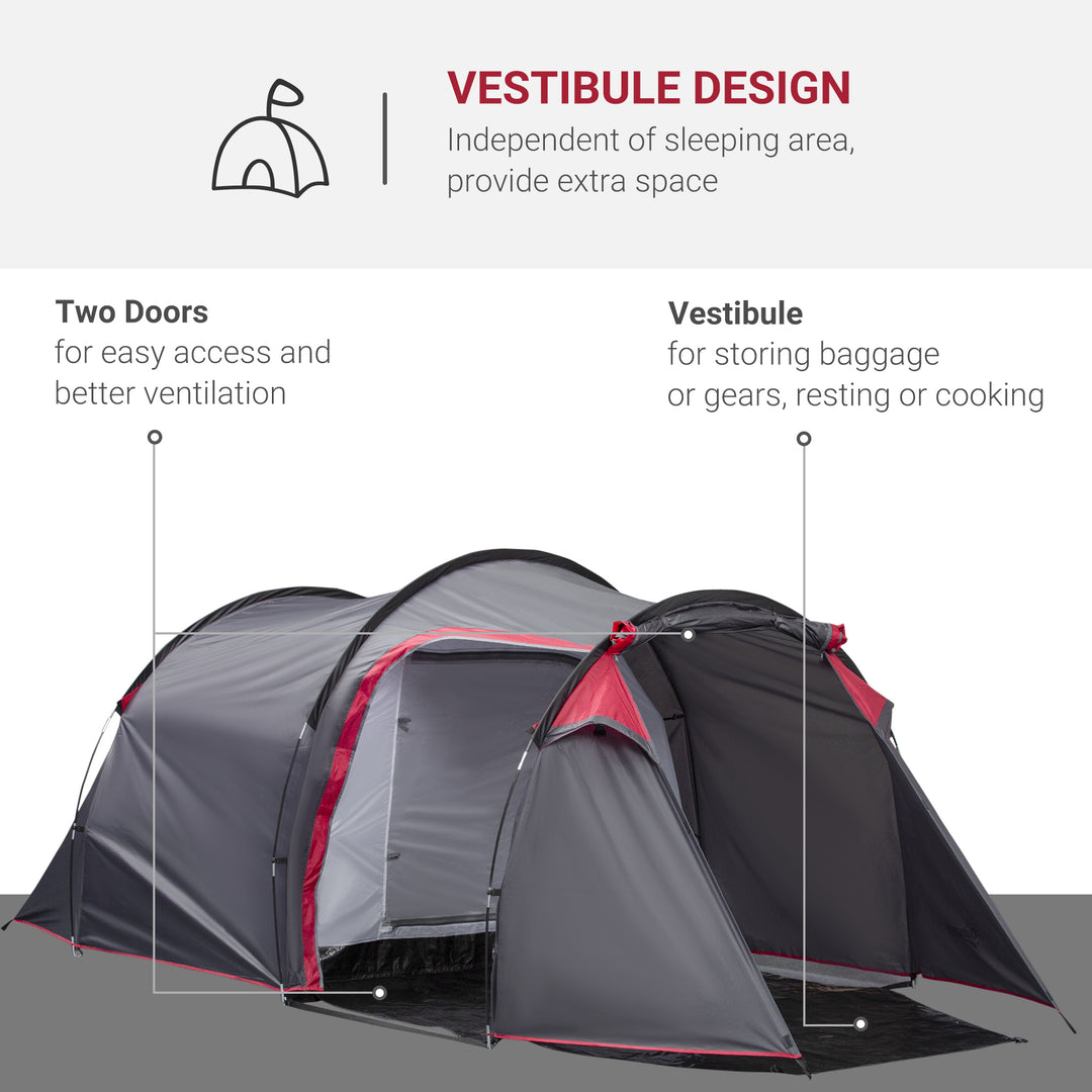 Camping Dome Tent 2 Room for 3-4 Person with Weatherproof Screen Room Vestibule Backpacking Tent Lightweight for Fishing & Hiking Dark Grey