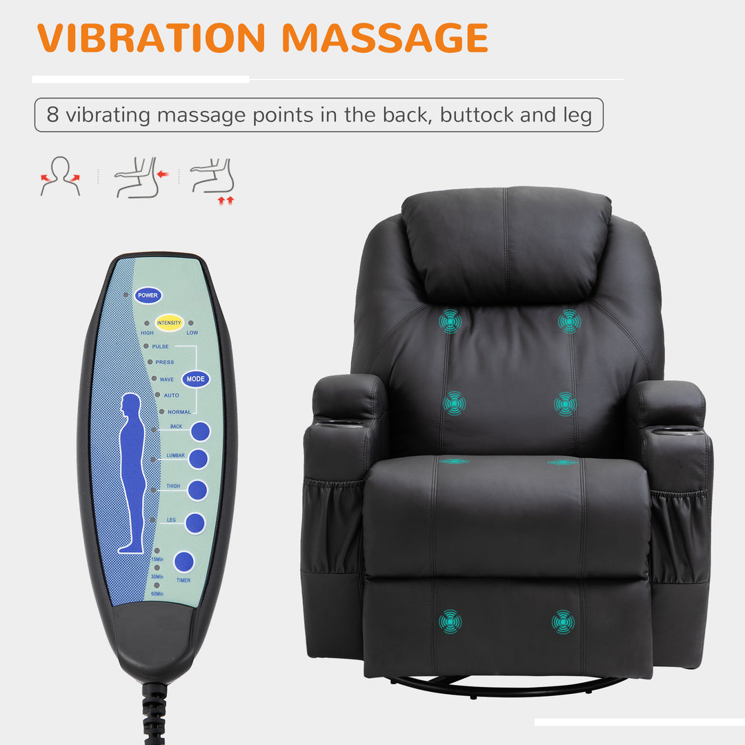 Recliner Sofa Chair PU Leather Armchair Cinema Massage Chair Swivel Nursing Gaming Chair Black
