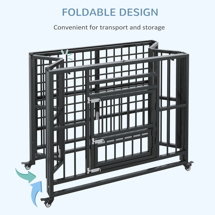 Heavy Duty Foldable Dog Crate with Openable Top-Black