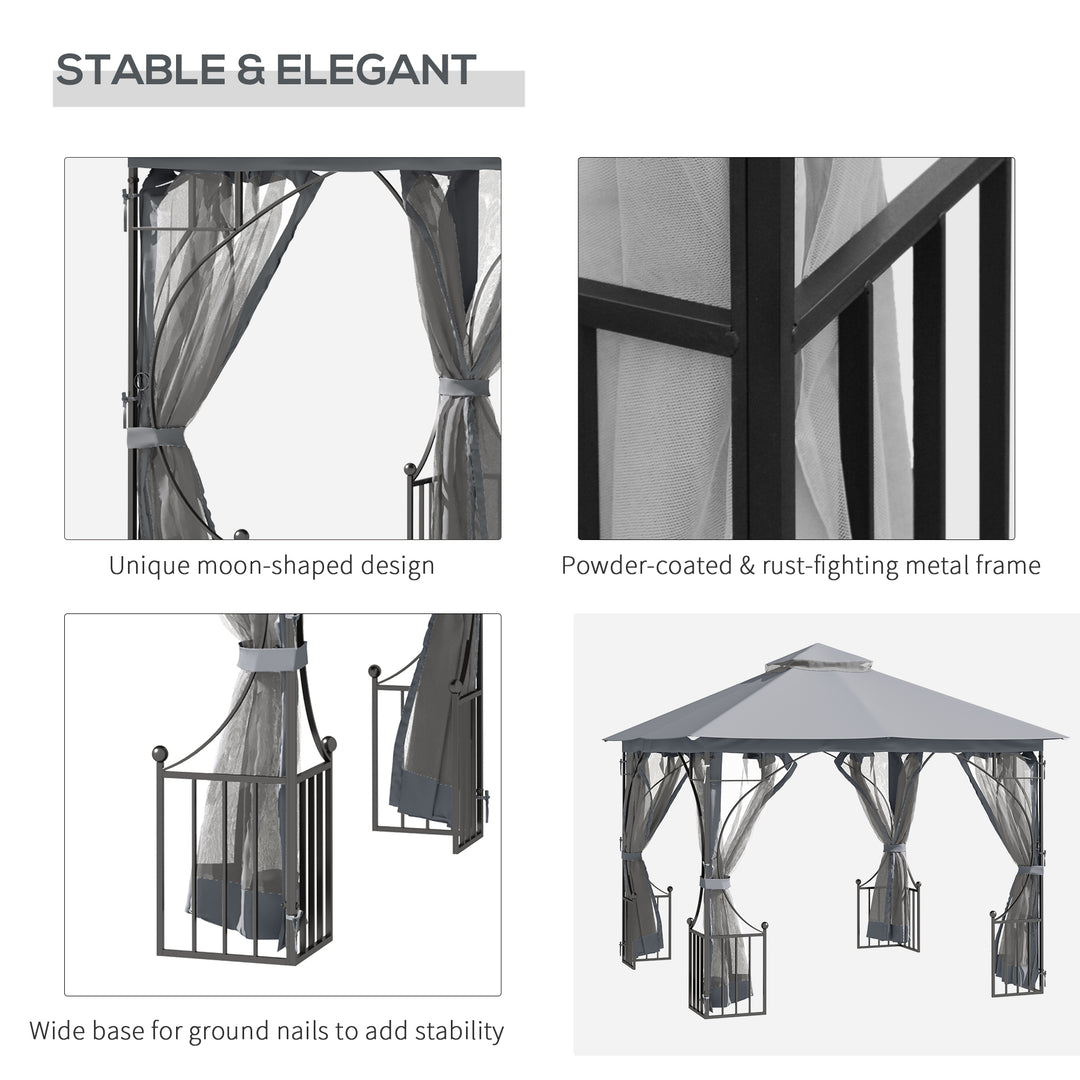 Outsunny 3 x 3 M Garden Gazebo Patio Party Tent Shelter Outdoor Canopy Double Tier Sun Shade Metal Frame Light Grey