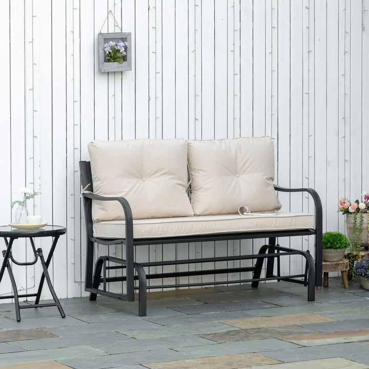 Outdoor Glider Bench Rocking Chair with Armrest and Cushions, Khaki