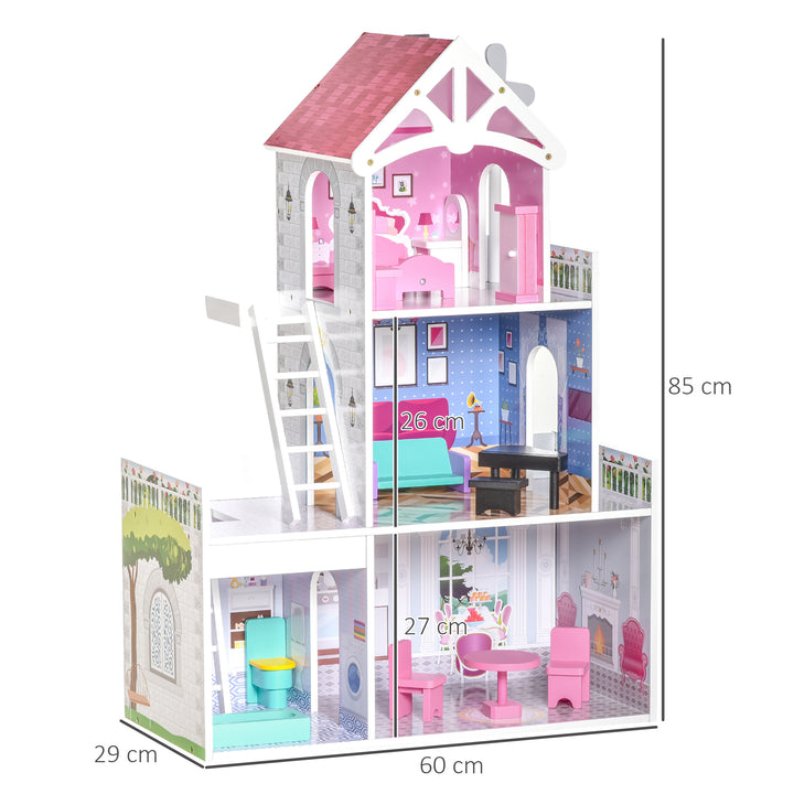 Kids Dollhouse Dreamhouse Villa for Toddler Girls Multi-level House for Children with Furniture Accessories Kit Pink