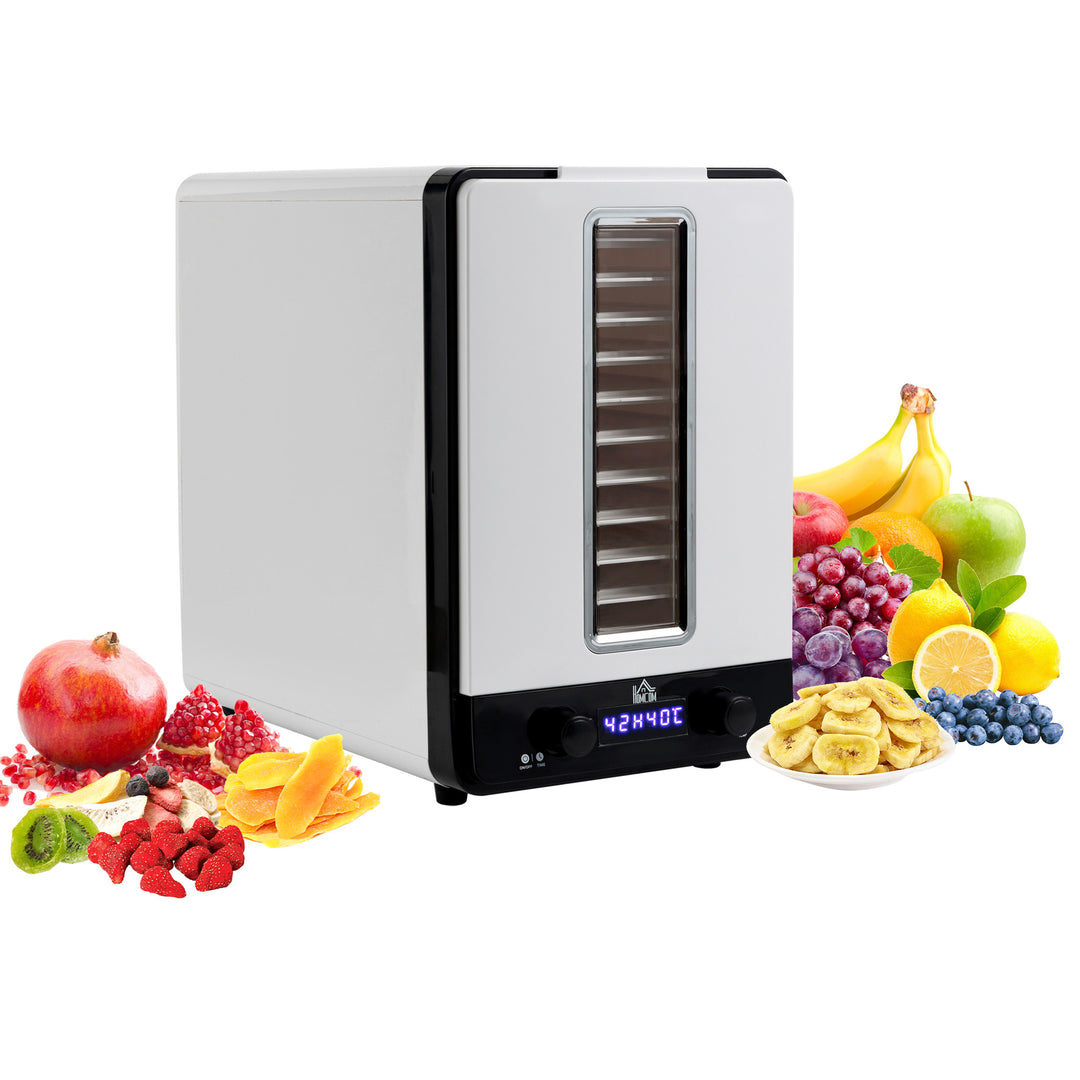 Food Dehydrator with Adjustable Temperature, Timer and LCD Display- White