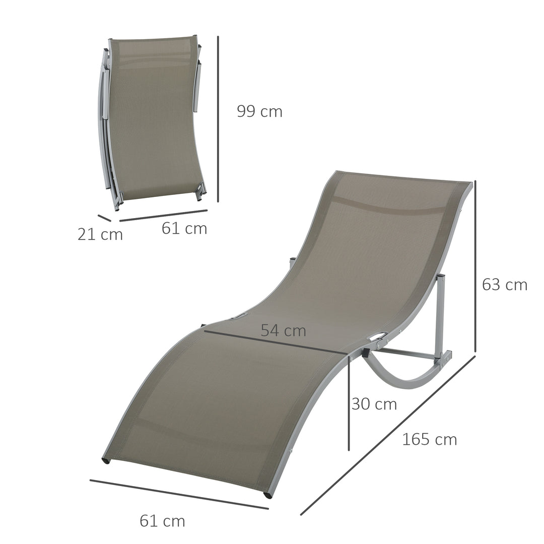 Outsunny Set of 2 S-shaped Foldable Lounge Chair Sun Lounger Reclining Outdoor Chair for Patio Beach Garden Light Grey