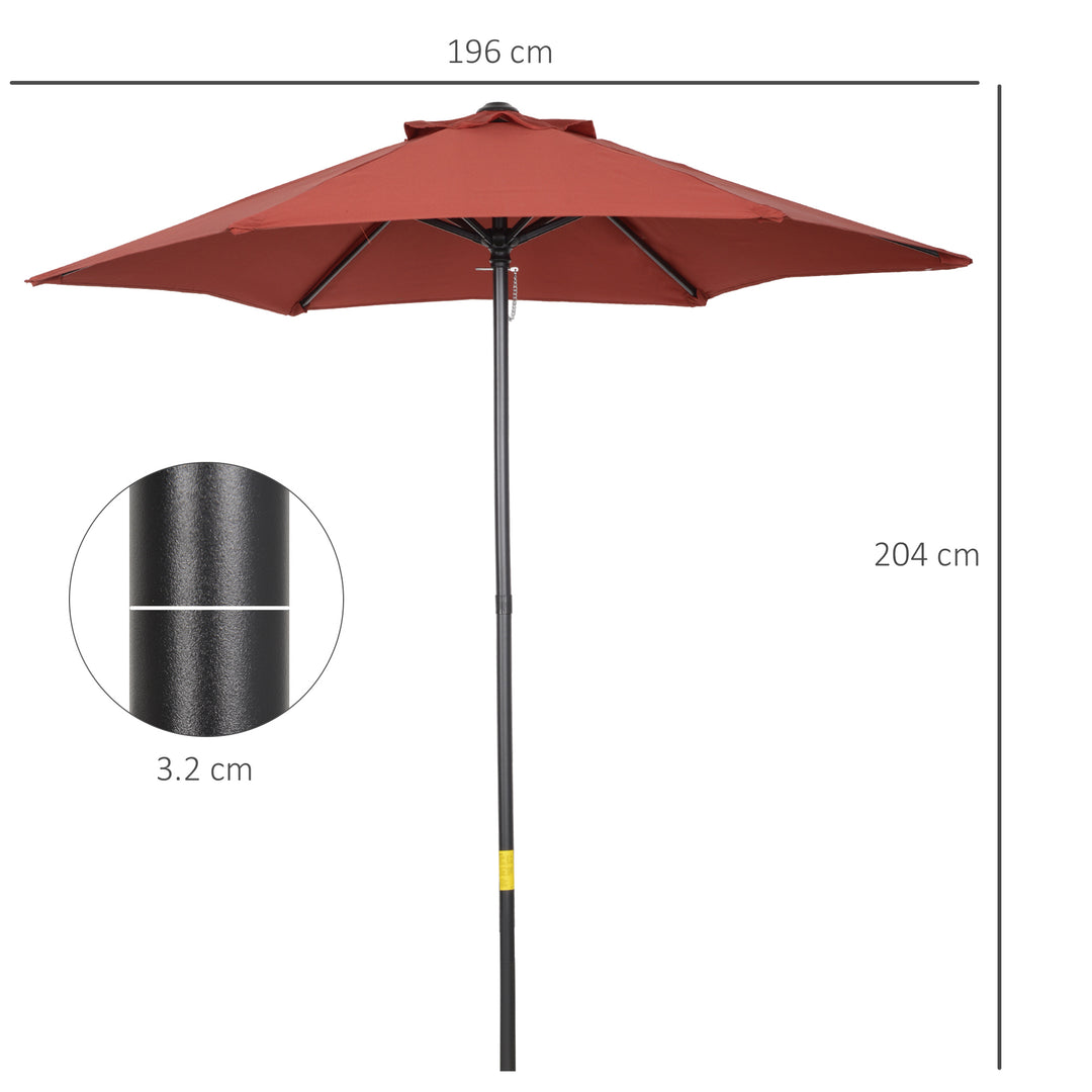 Outsunny 2m Patio Parasols Umbrellas, Outdoor Sun Shade with 6 Sturdy Ribs for Balcony, Bench, Garden, Wine Red